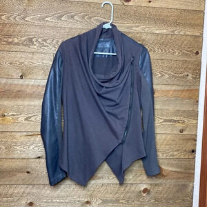 Blank NYC Moto Jacket Black Drape Front Faux Leather Asymmetrical Small